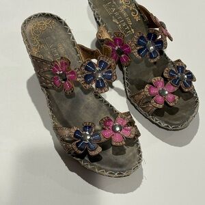 Floral Embellished Sandals with Pink and Blue Accents By: Spring Step L’ARTISTE